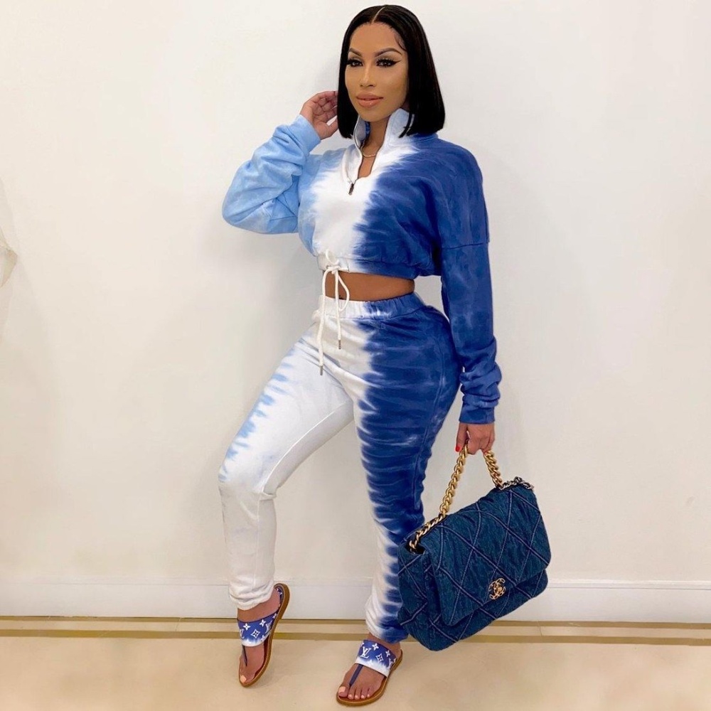 Women's Two Piece Outfits Long Sleeve Half Zip Crop Sweatsuit Lounge